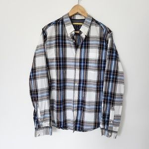 Aeropostale Plaid Button Down Shirt White Blue‎ Mens Medium Prince & Fox Preppy